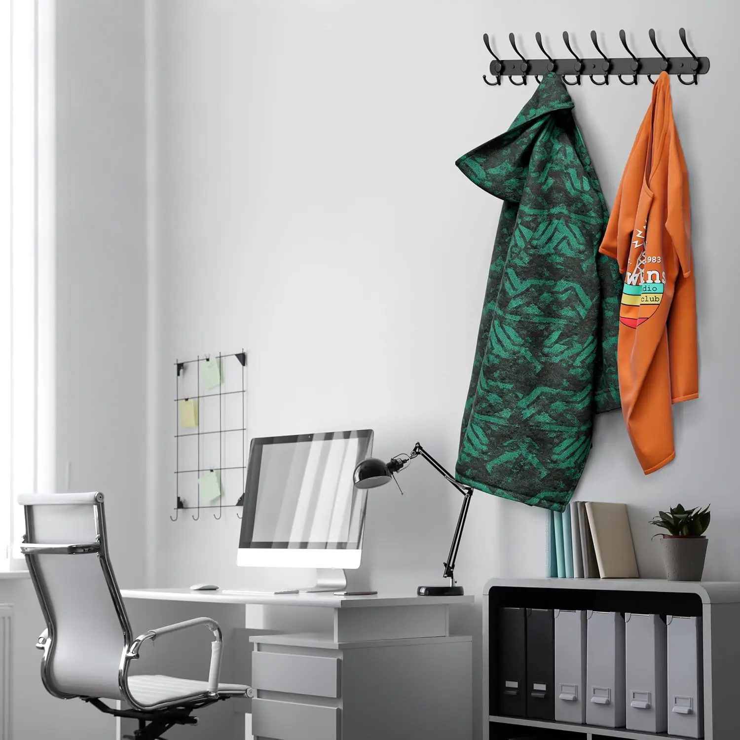 

Black Coat Rack Wall Mounted - 24 Inch Heavy Duty Stainless Steel Matte Finish Wall Hook Rack - 8 Tri Coat Hooks For Hanging