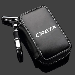 Carbon Filber Car Key Case Cover Genuine Leather Car Keychain Car Key Wallets For Hyundai creta ix25 Auto Accessories