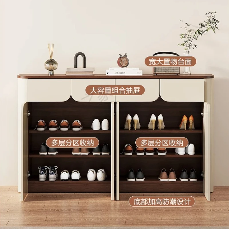 Integrated Shoe Cabinet Cream Style Large Capacity Entryway Storage Sideboard Porch Hallway Shoe Organizer Household Furniture