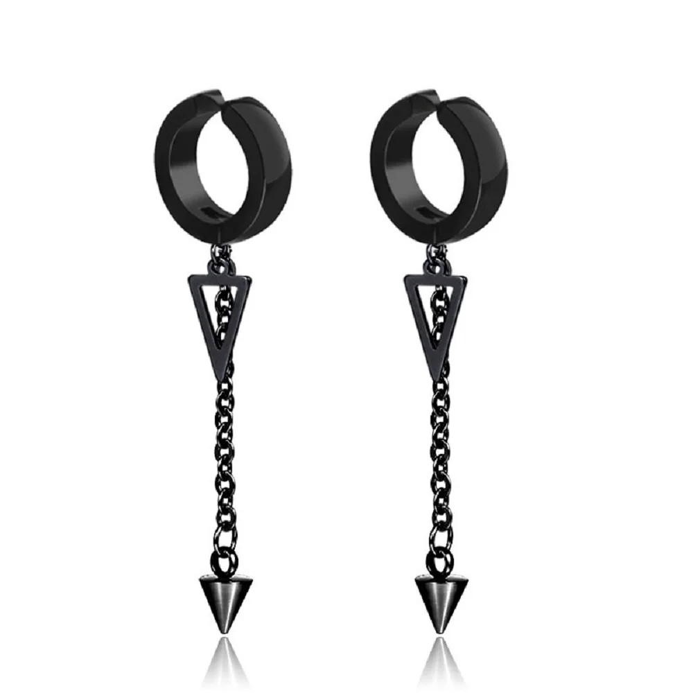 Korean Men Triangle Cross Geometric Tassel Hiphop Punk Without Piercing Fashion Jewelry Drop Earrings Dangle Earrings Ear Clip