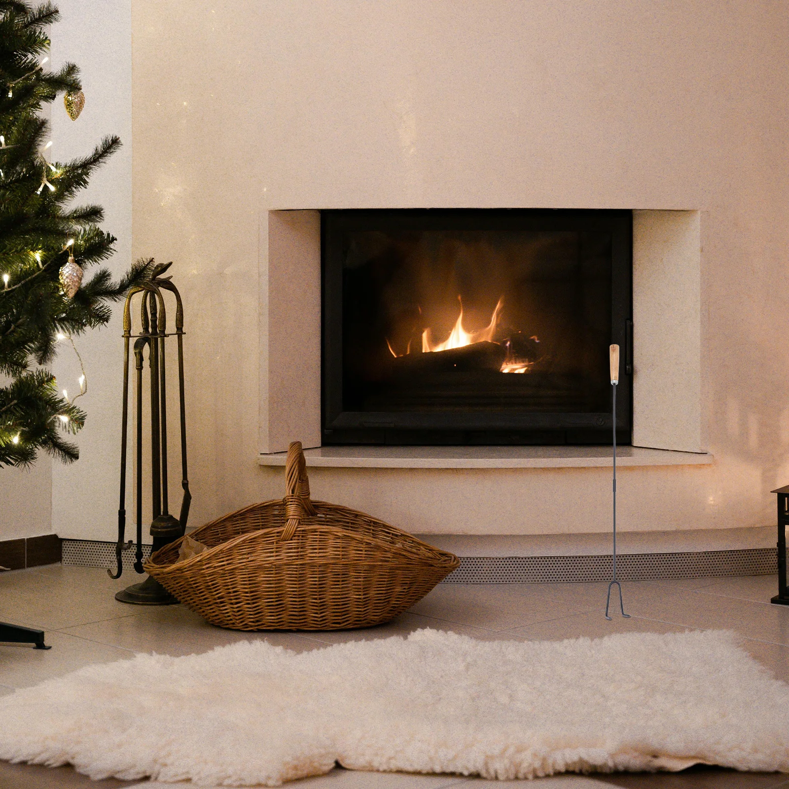 

Fireplace Tools Wooden Handle Portable Fire Pit Poker for Campfire Outdoor Indoor Wood Burning Stove Bbq Heavy Duty