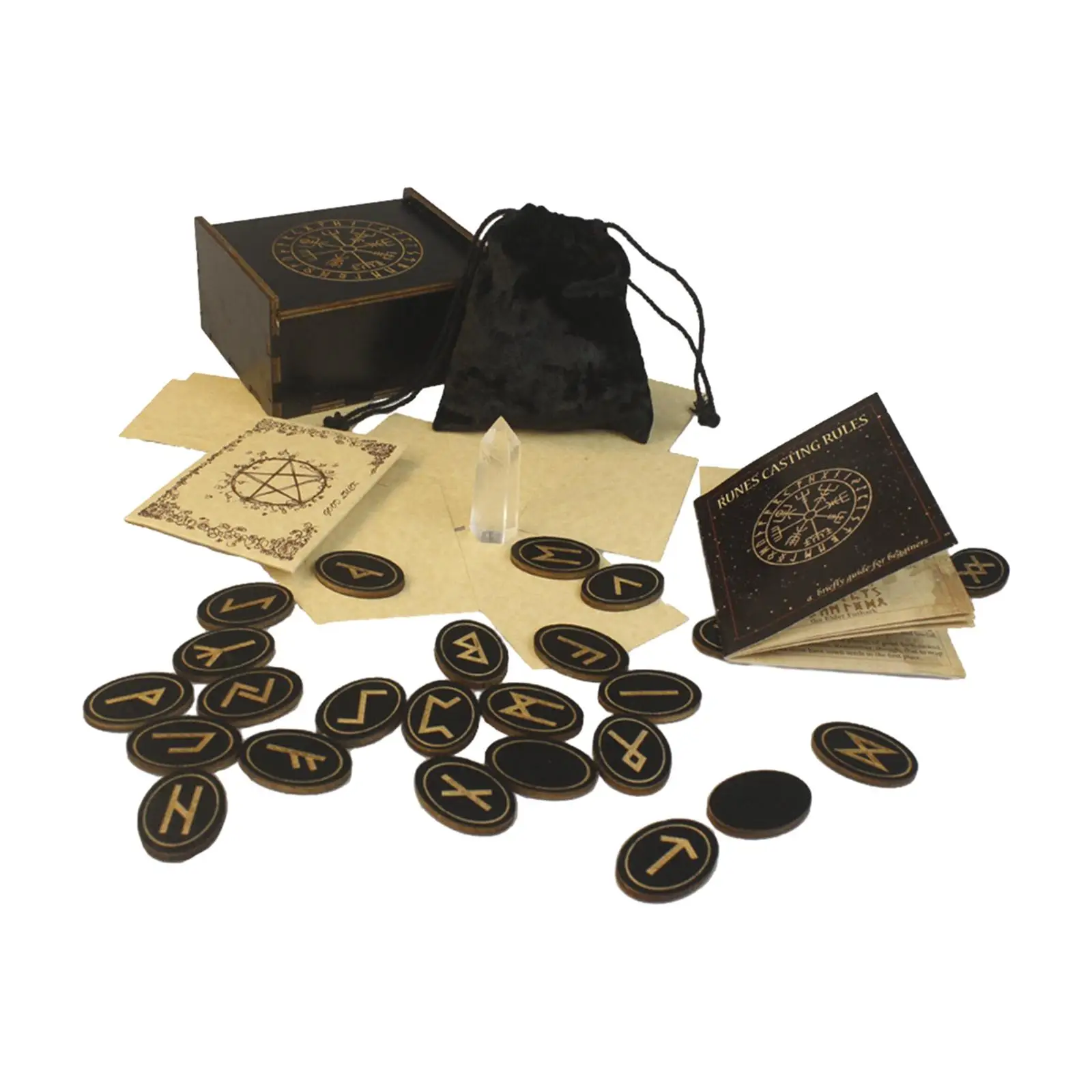 Wooden Runes Set Witch Stuff 25Pcs for Beginners with Guide Book Witch Gift Meditation Witches Runes Elder Rune Set