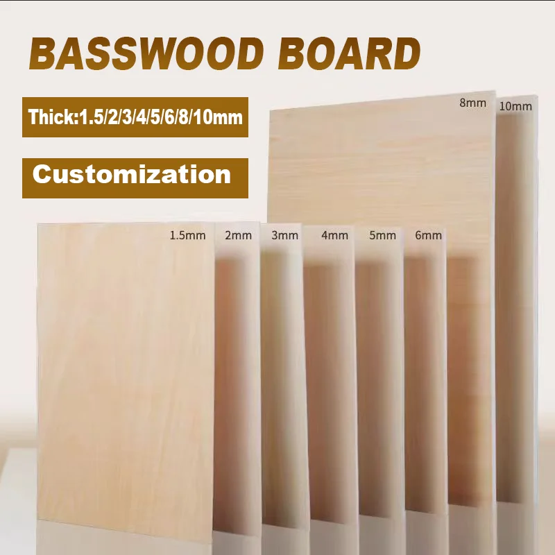 Thickness 1.5/2/3/4/5/6/8/10mm Basswood Board Model Craft Sheet Material for Crafts House Aircraft Ship Boat Arts DIY Plywood