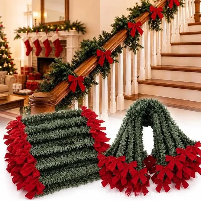 30pcs Christmas Garland Bow Artificial Pine Christmas Garland Wrappable Stair Fireplace Garland Indoor Holiday Greenery Decor
