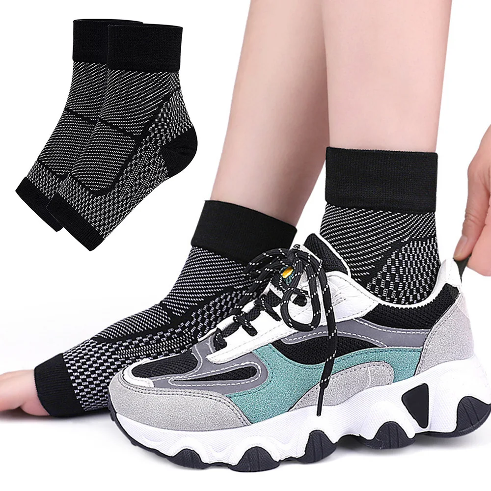 1Pair Ankle Brace Compression Sleeve Relieves Achilles Tendonitis, Joint Pain. Plantar Fasciitis Sock with Foot Arch Support