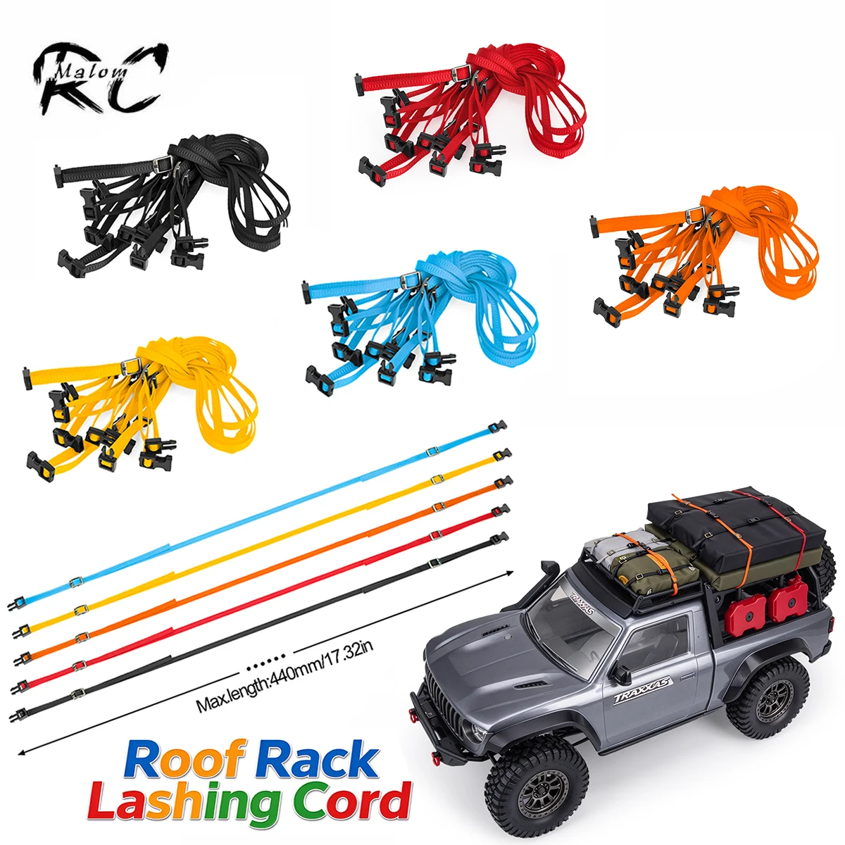 5Pcs 44cm Nylon Tie Down Ropes with Buckles for TRX4M SCX24 1/10 1/18 1/24 RC Crawler Roof Rack