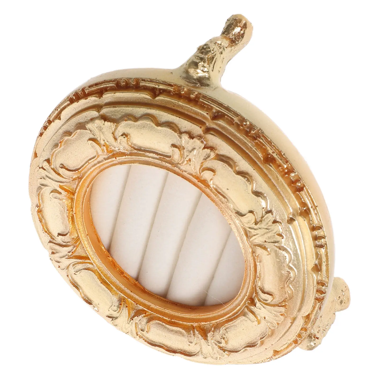 Small Round Vintage Gold Resin Jewelry Display Tray Elegant Pattern Ring and Earring Holder Stand Stable Feet for Home Boutique
