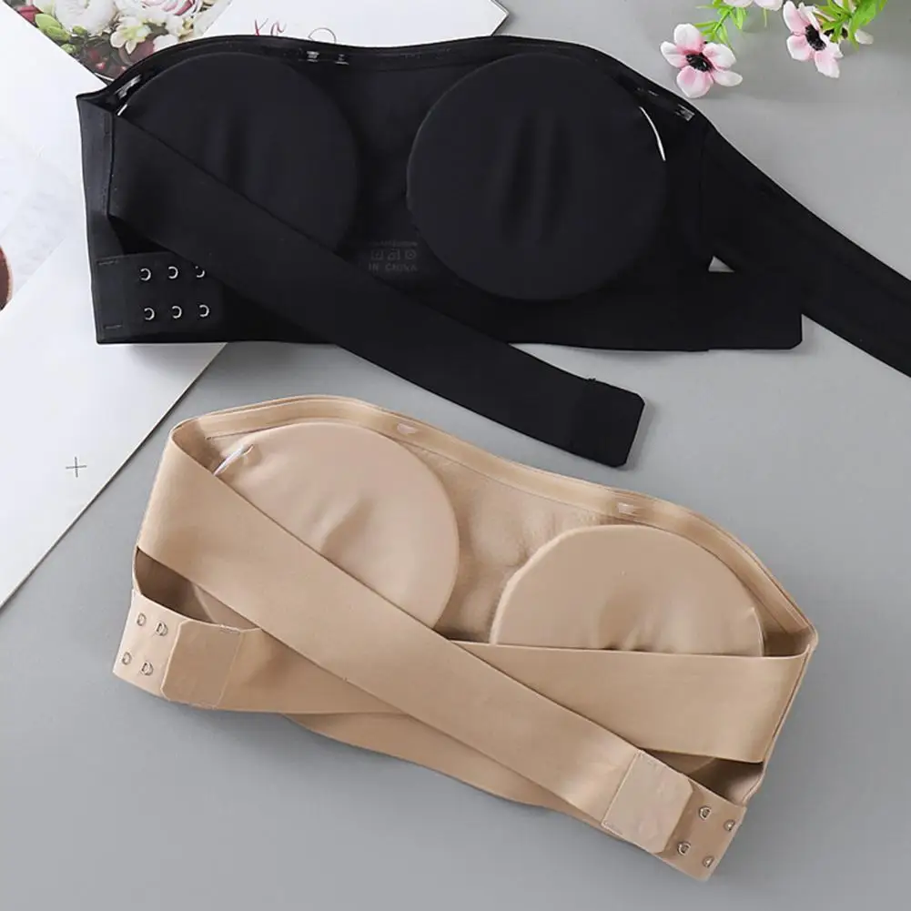 Ice Silk Invisible Bra Contoured Cups No Shoulder Cross Strap Bra Silicone Lining Unpadded Off-shoulder Dress Top Pairing Bra