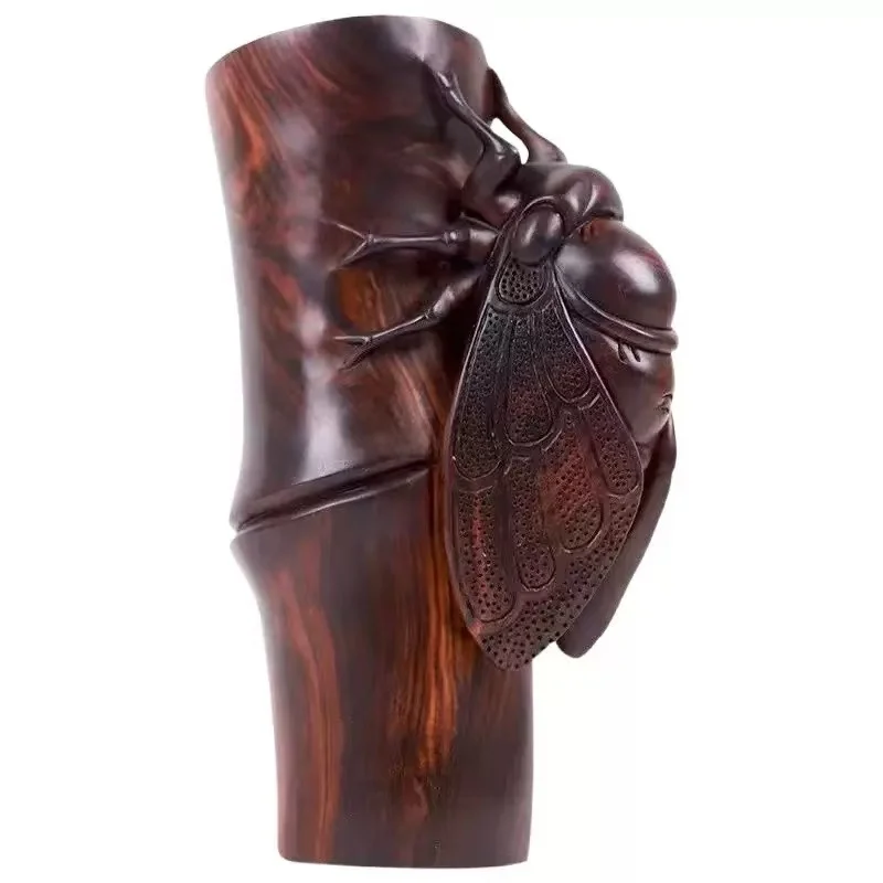 China rosewood hand-carved cicada figure statue collection mobile phone pendant cicada carving.
