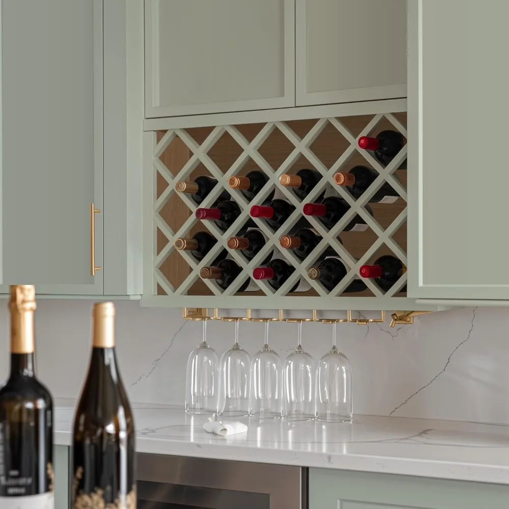 Mueble de pared para botellas de vino RTA de madera maciza con paneles de celosía - Almacenamiento de vino para bar, despensa, bodega y encimera - Mocha