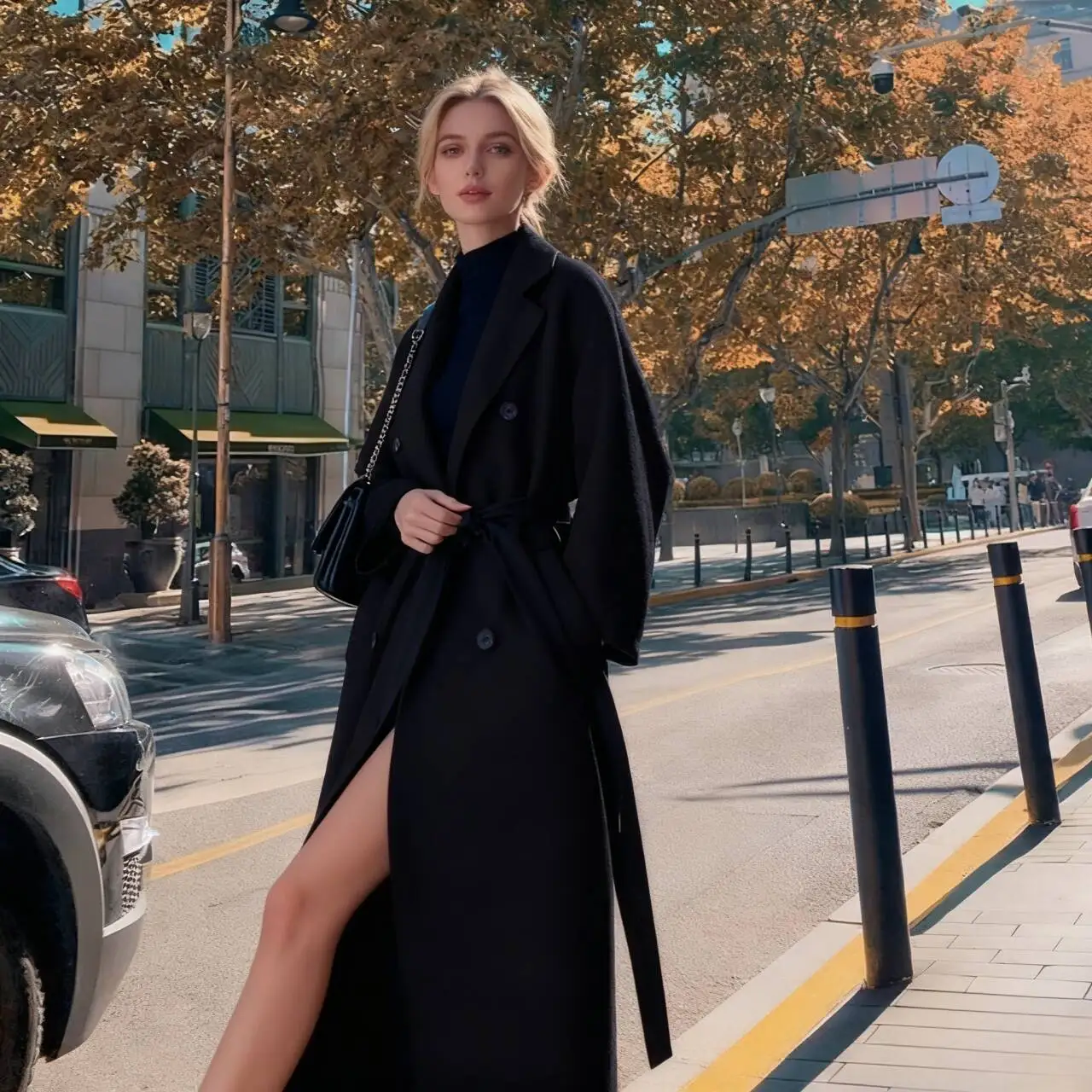 

Wool Blend Coats Womens Woolen Coat Green Autumn Tweed Checked Buttoned Pleated Stand-Up Collar Sided Snap Closure Balloon Thick