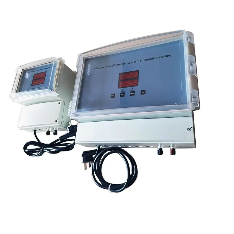 

Electronic descaler system replaces unsalted water softener for whole house to reduce scale and prevent sediment build-up