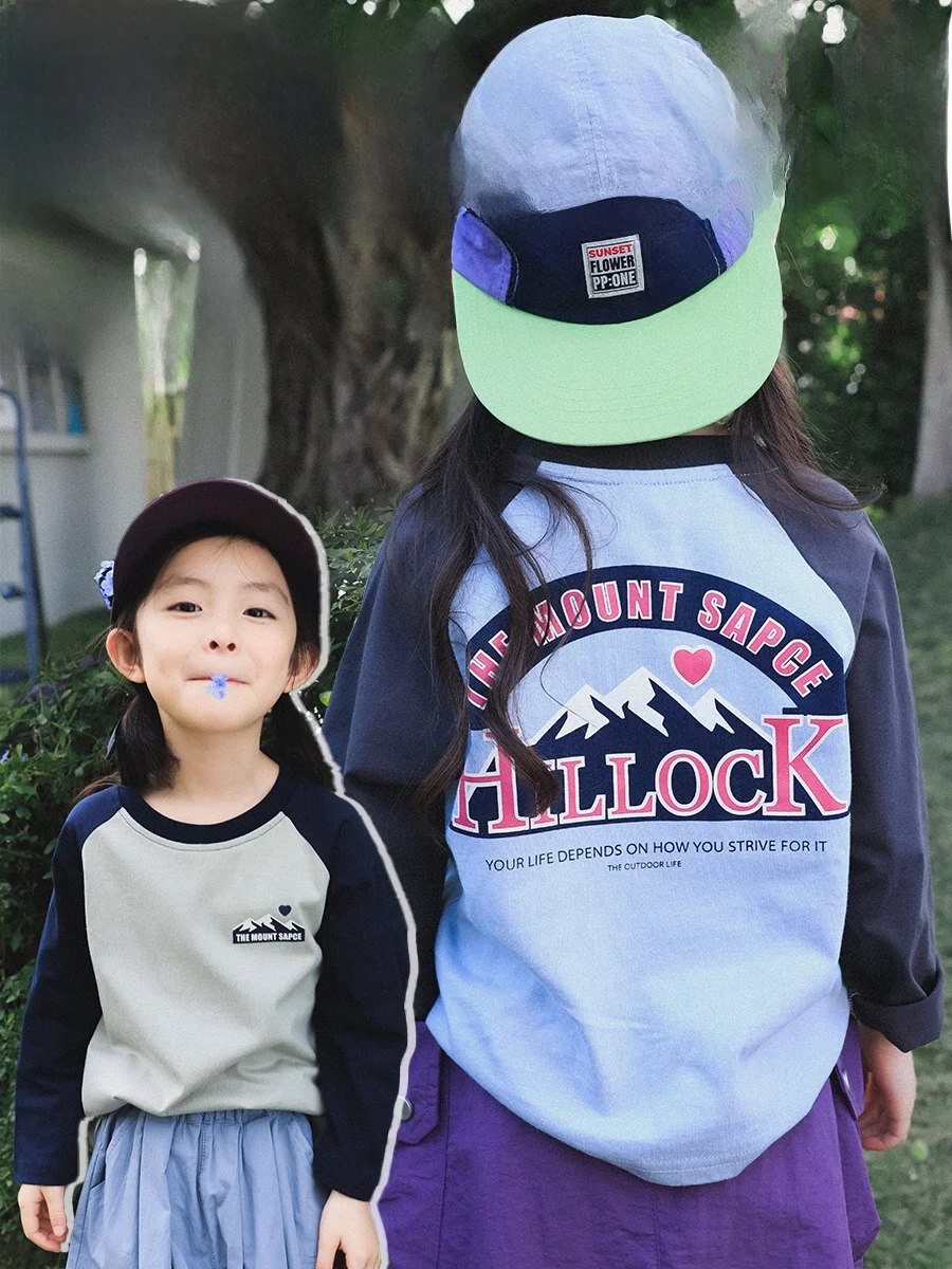 Outdoor Long Sleeve Children's T-shirt Pure Cotton Print Girls' Spring Fashion Soft Comfortable round Neck Soft Comfortable