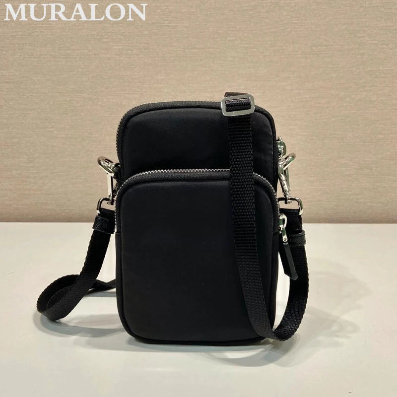 Nylon splicing couro bolsa de couro para homens e mulheres, mini bolsa crossbody, luxo simples lazer multifunções pequena bolsa de ombro