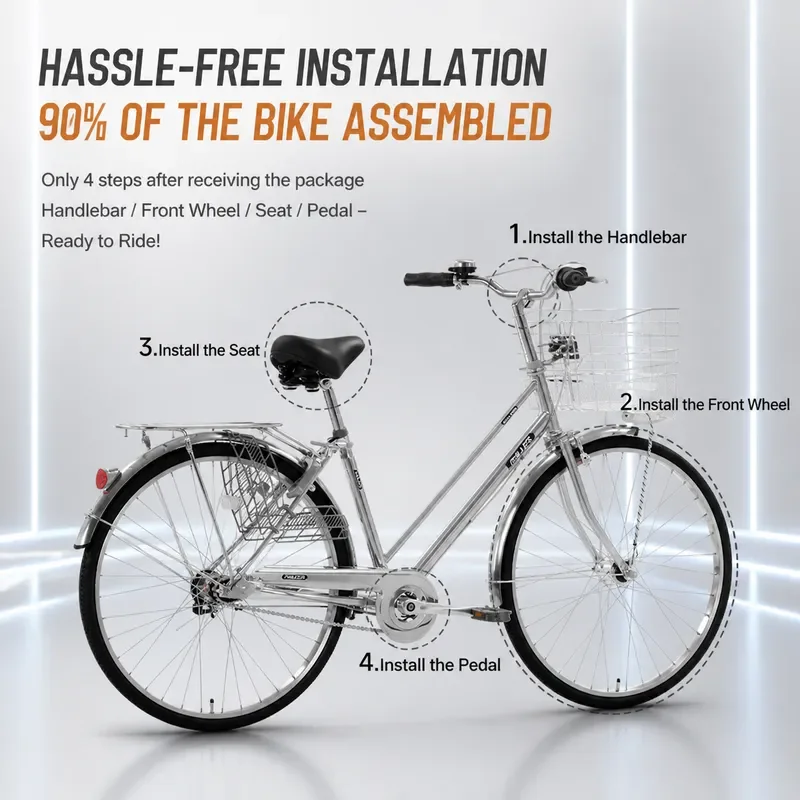 Philip Stainless Steel Bicycle Adult Commuter Road Bike Variable Speed Retro Style Unisex Cycling