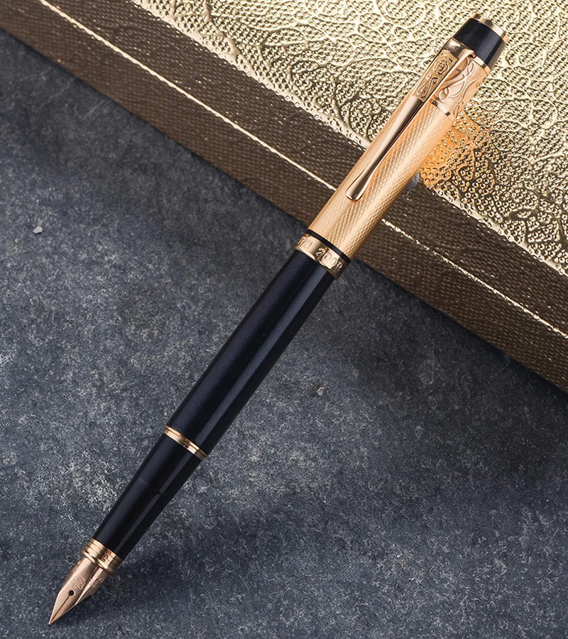 

Hero 200B High-end Black Barrel 14K Gold Fountain Pen 0.5mm Fine Nib Golden Cap Set With Original Box Gift Pen Set