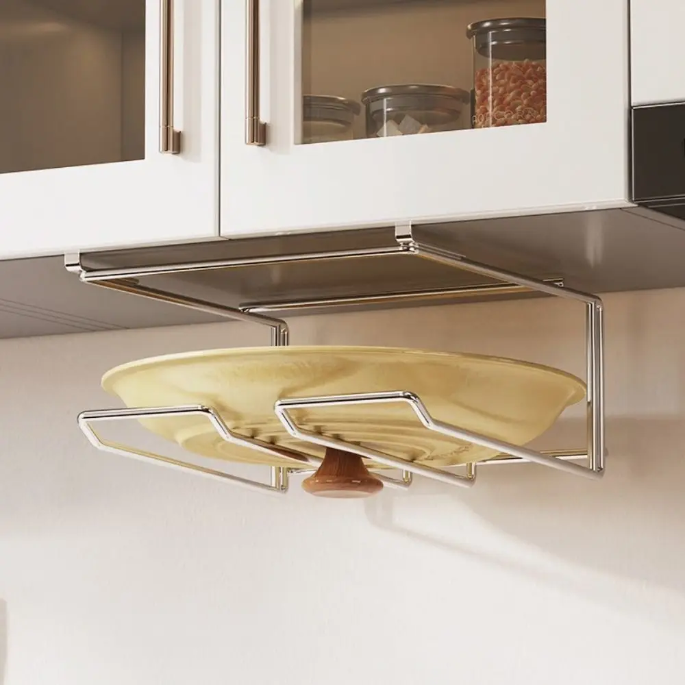 

Держатель для крышек из нержавеющей стали, настенный, без сверления, для хранения под шкафом, экономит место, подставка для крышек от кастрюль