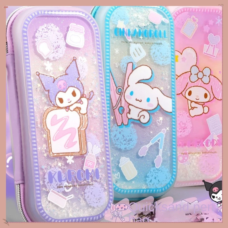 

Sanrio Kuromi Melody Jade Gui Dog Katie Cat Flowing Sand Stationery Box Pencil Bag Female Pencil Box Students Best Birthday Gift