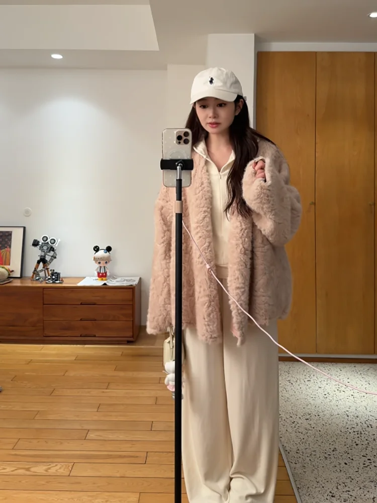 

Autumn Winter New Style Warmth Environmentally Friendly Leather Fur Integrated Jacket Advanced Casual Matching Top