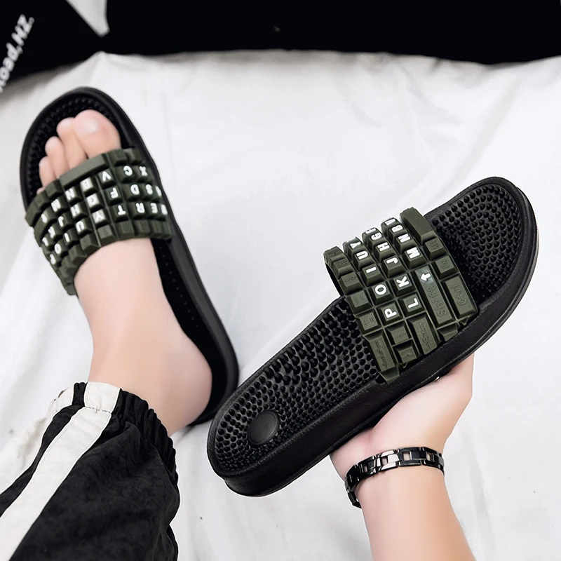 Summer Men Slippers Keyboard Design Platform Sandals Street Outdoor Clogs Quick Dry Beach Slippers Flip Flops Indoor Home Shoes