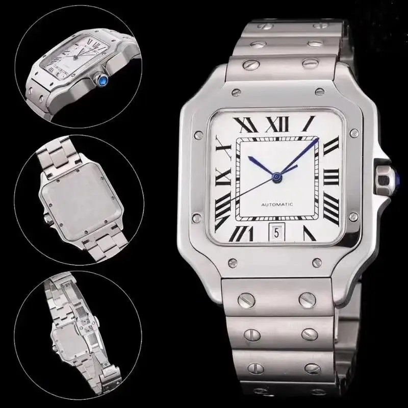 nieuwe Luxur heren dames automatische mechanische horloges leer 904L roestvrij staal blauw zwart wit Rome gouden rand