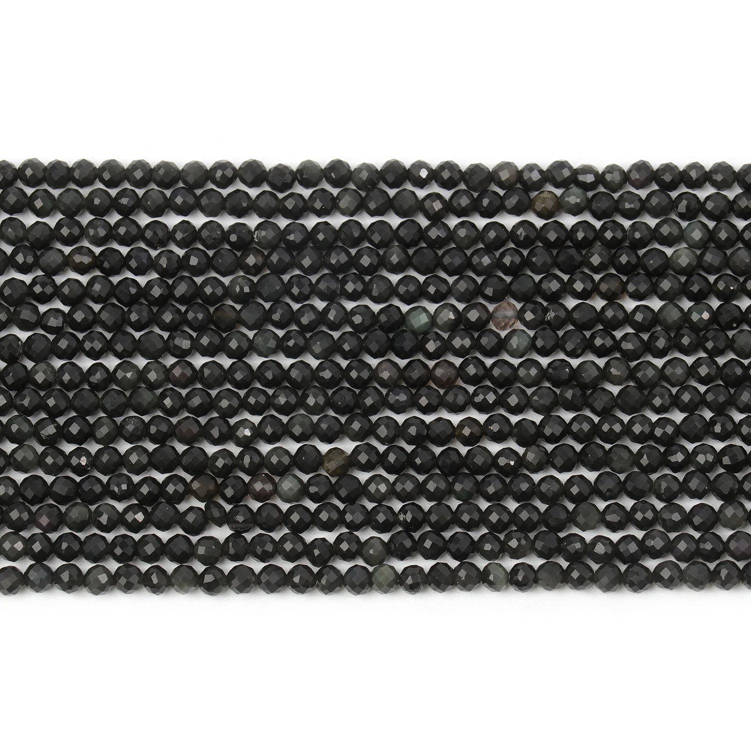 Großhandel Facettierte 2 3 4mm Naturstein Silberfarbene Obsidian-Perlen Runde Kleine Lose Perlen für Schmuckherstellung DIY Armbänder – Detail 3