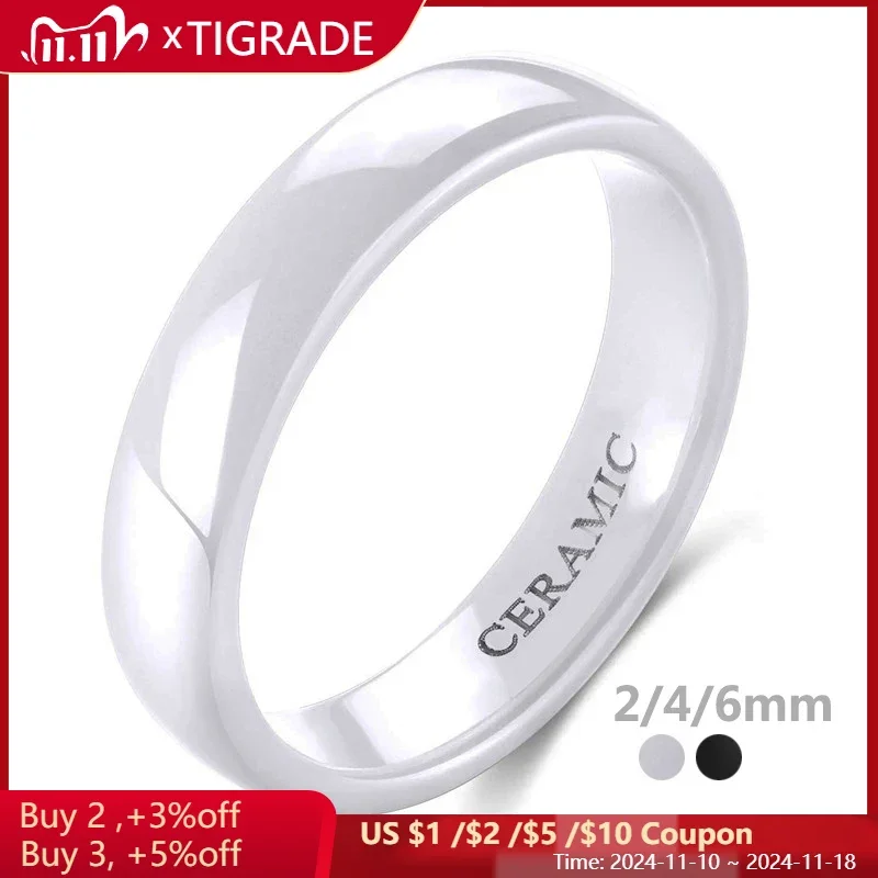 Tigrade 2/4/6mm White Ceramic Ring Black Wedding Engagement Band Men Women Rings Minimalist Fashion Special  Anillos Gentle