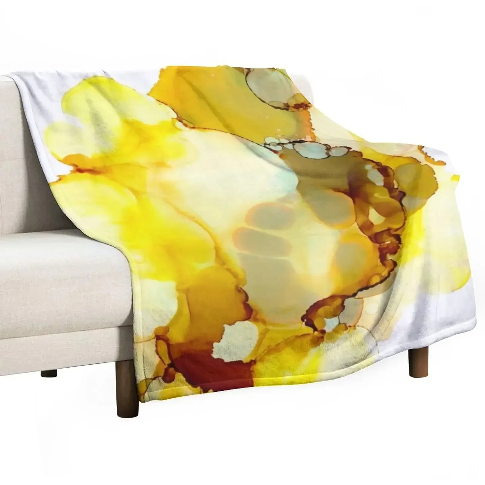 Yellow & Grey Artwork | Alcohol inks Throw Blanket Nap Large Bed linens Flannel christmas decoration Warm Blankets