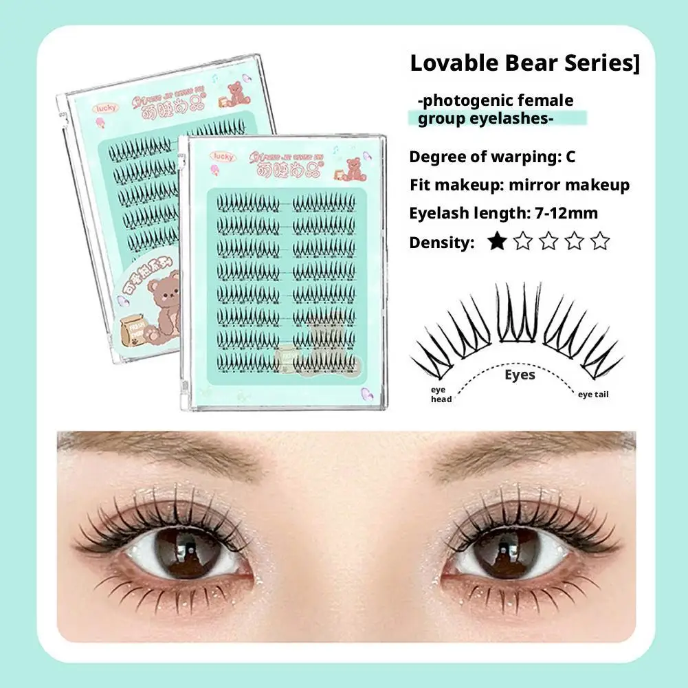 8 Rows False Eyelashes Korean Idol Eyelashes Upgraded Lash U-shaped Black Stem Soft Mink Natural Eye Lashes Clusters Glue Type