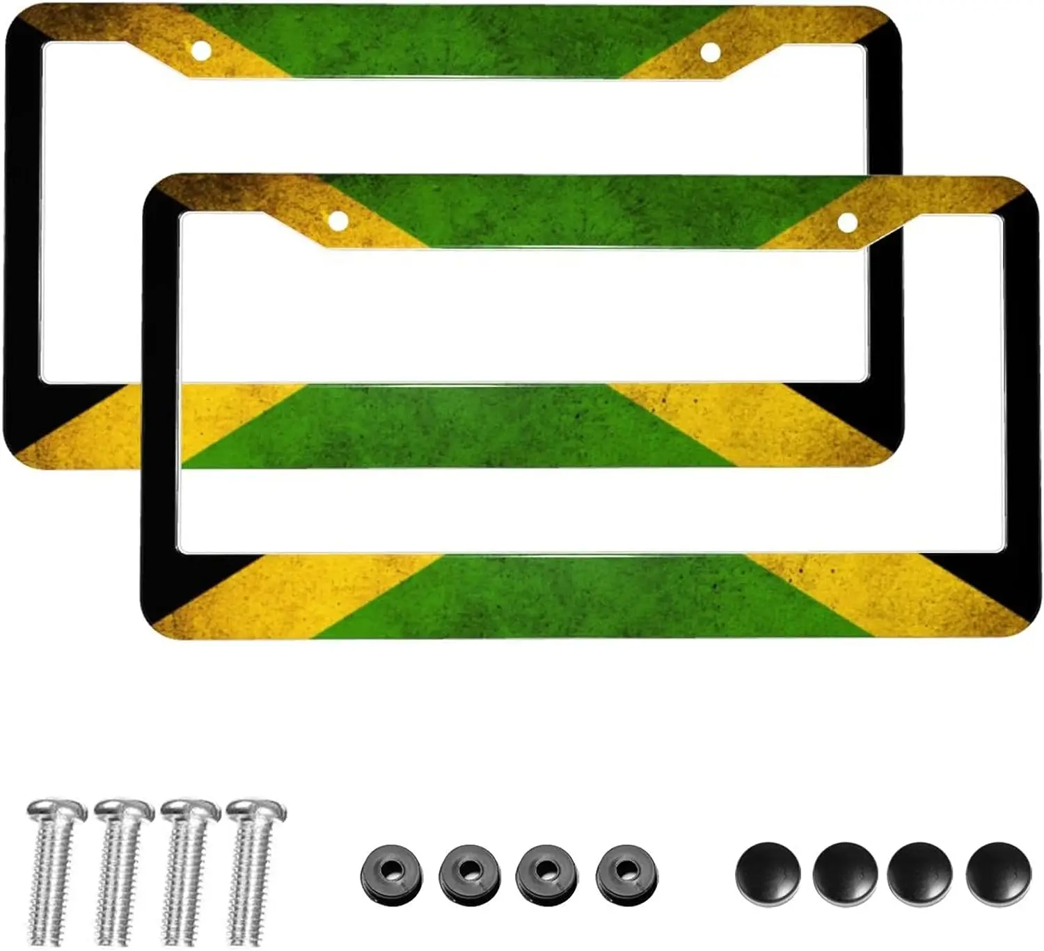 Retro Jamaica License Plate Frame 2 Pcs Auto Tag Frames Old Vintage Jamaican Flag License Plates Decorative Car License Plates