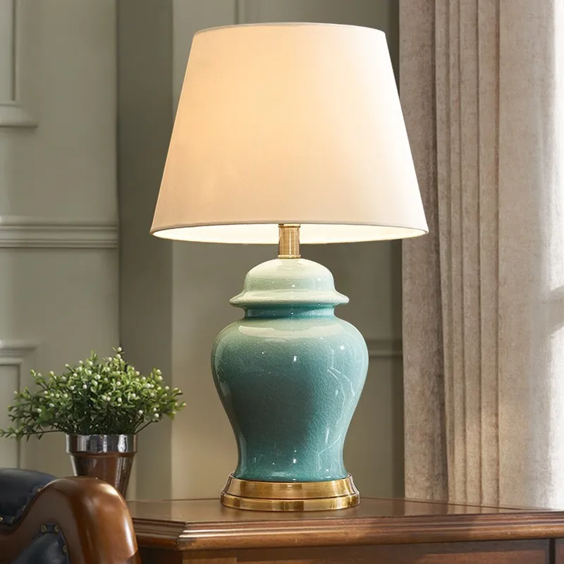 OUTELA Ceramic Table Lamp Contemporary LED Green Decorative Desk Light for Home Bedside Lamp