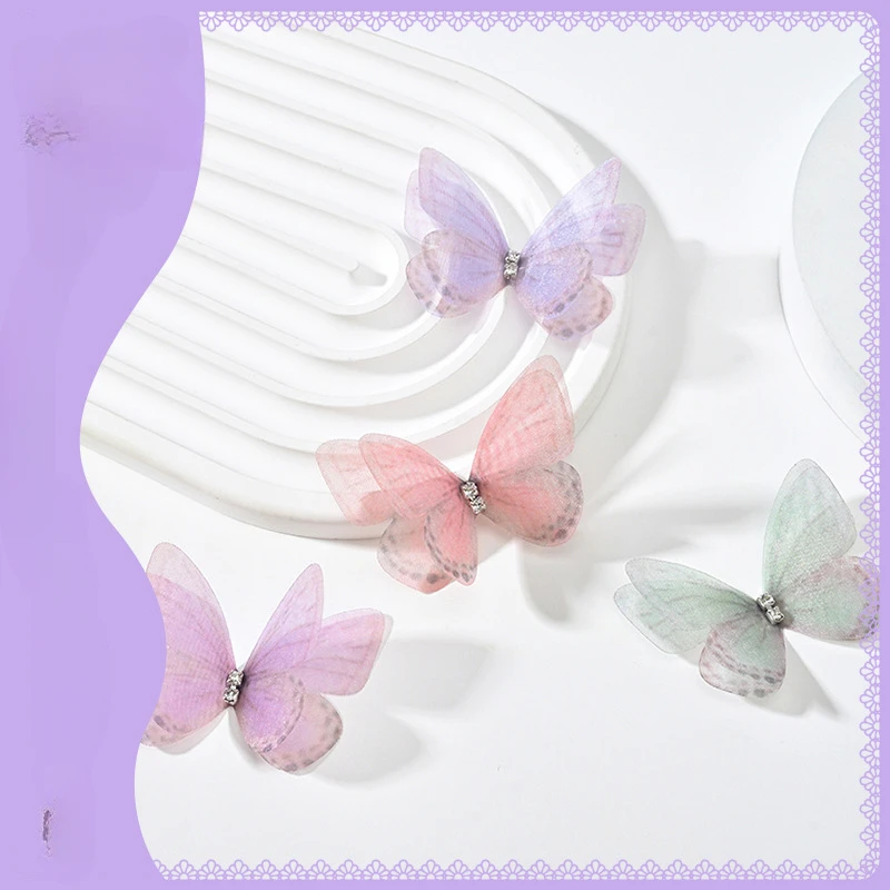 5cm Double Sweet Butterfly Appliqued 3D Simulation Mesh Dreamy Explosion Bouquet Patch For DIY Handmade Hairband Nail Decoration