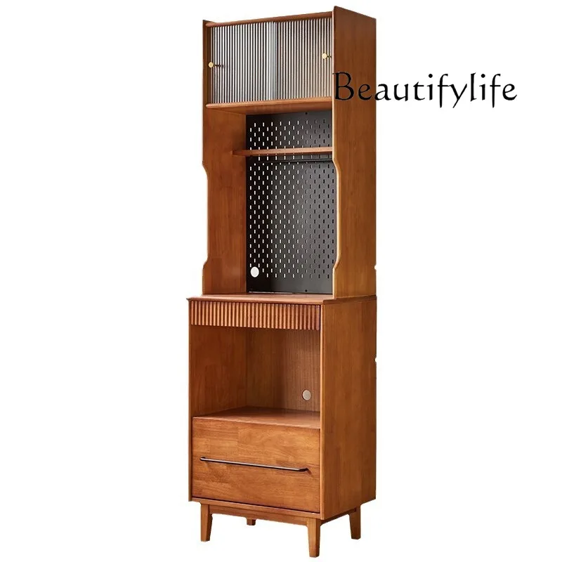 Solid Wood Sideboard Household Coffee Cabinet 60cm Narrow Tea Cabinet Display Box Microwave Oven Storage Cabinet