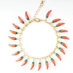 wealthyboo Red Chili Bracelet Unique Stainless Steel Palm Chain Green Pepper Bangle Women Fashion Metal Charm Jewelry Waterproof
