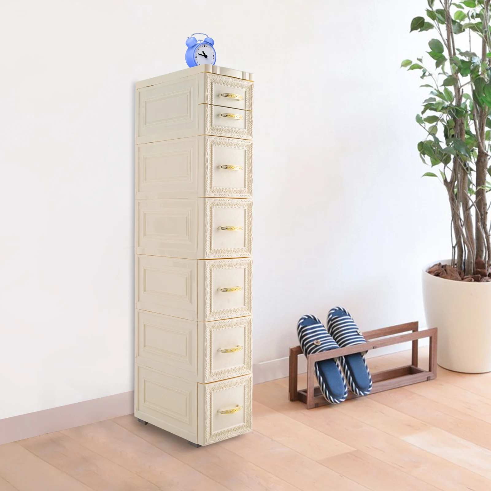 

6Tier Bathroom Floor Cabinet, Vertical Storage Unit with Drawers and Casters