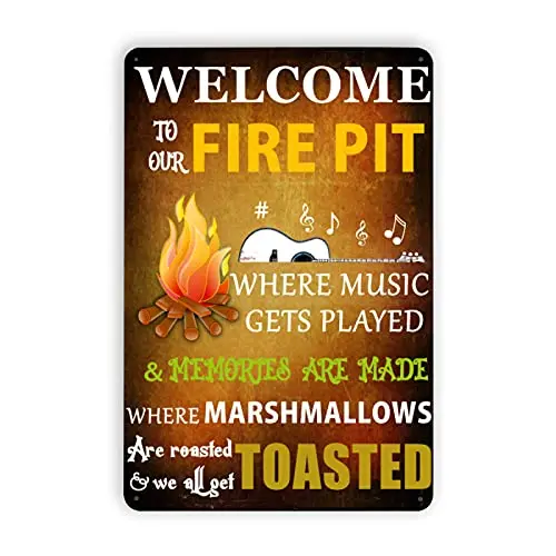 Welcome to Our Fire Pit Firepit Camping Sign 11.8x7.9 Inches Where Friends And Marshmallows Get Toasted Fire Pit Sign For Outdoo