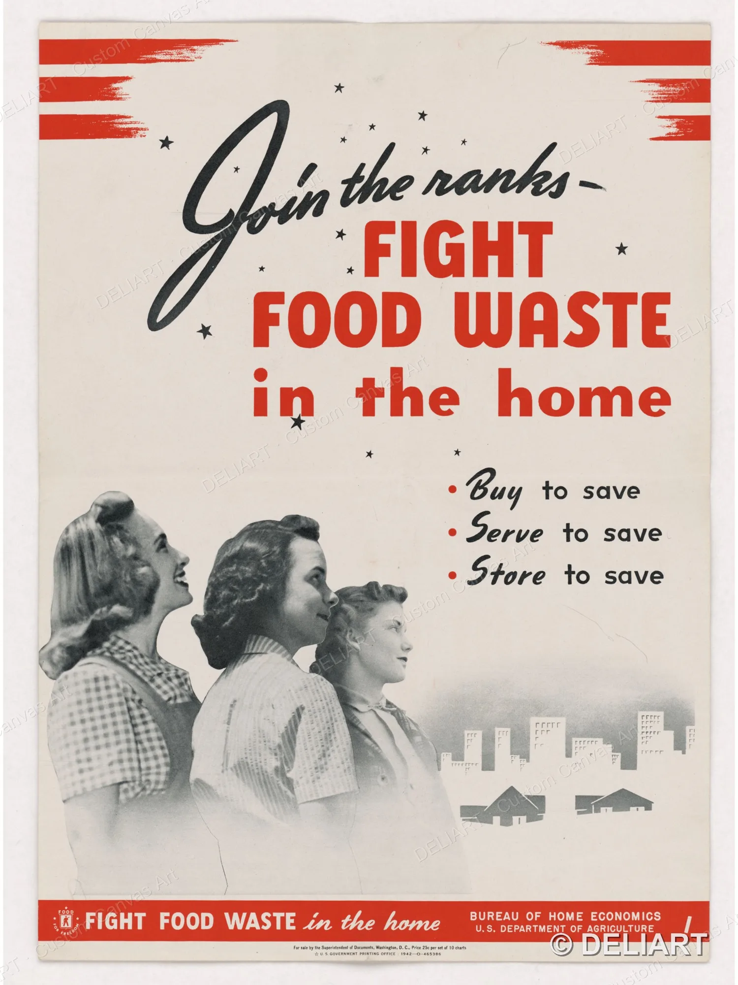 Join the Ranks-Fight Food Waste in the Home-Buy Vintage WWII Propaganda Canvas Wall Art Poster Print Retro Home Decor Unframed
