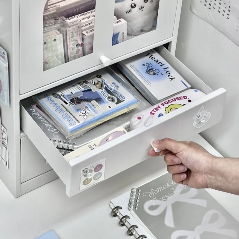 Desktop Mini Bookcase, Drawer-type Iron Storage Cabinet, Layered Organizer for Cotton Dolls, Figures & Merchandise