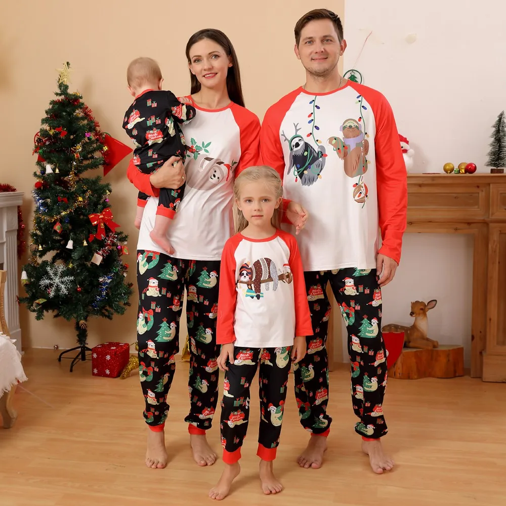 Parent-Child Clothing Newborn Cartoon Printing Pajamas Set Children Parents Homewear Parent-Child Long-Sleeved Pajamas Set