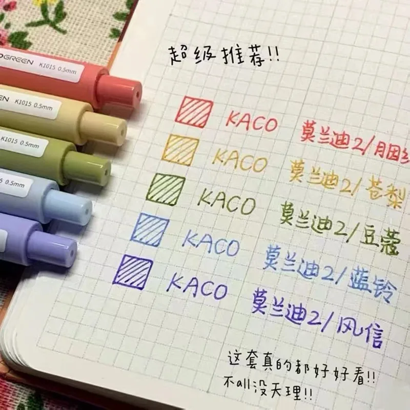 5Pcs/Set Kaco Gel Pen 0.5mm Colored Ink Refills boligrafo gel Luxury Smooth Writing Signature Canetas School Office ручки Kawaii