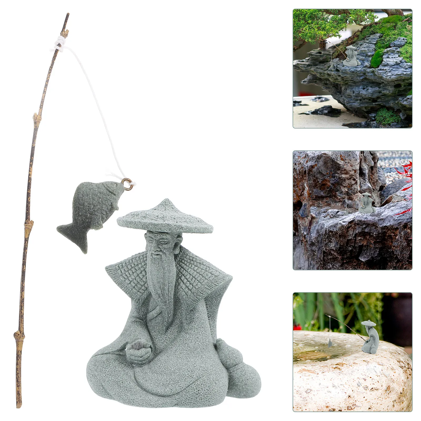 Bonsai Garden Display - Resin Fisherman Statue Chinese Garden Decor