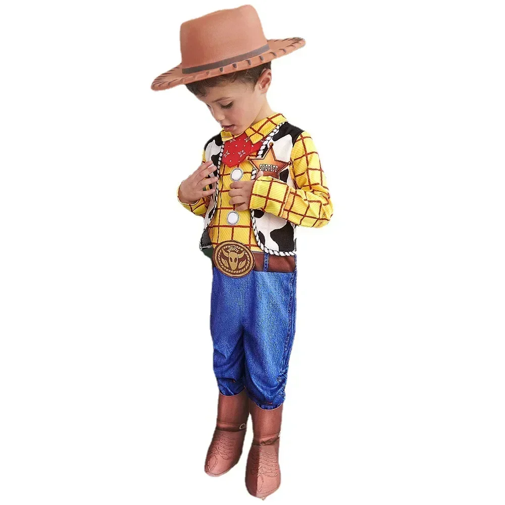 Yellow Four Pieces Suits Cowboys Shirt+Vest+Pants Woody Cosplay Costume For Halloween Birthday Party Carnival Fancy Dress Up view 2