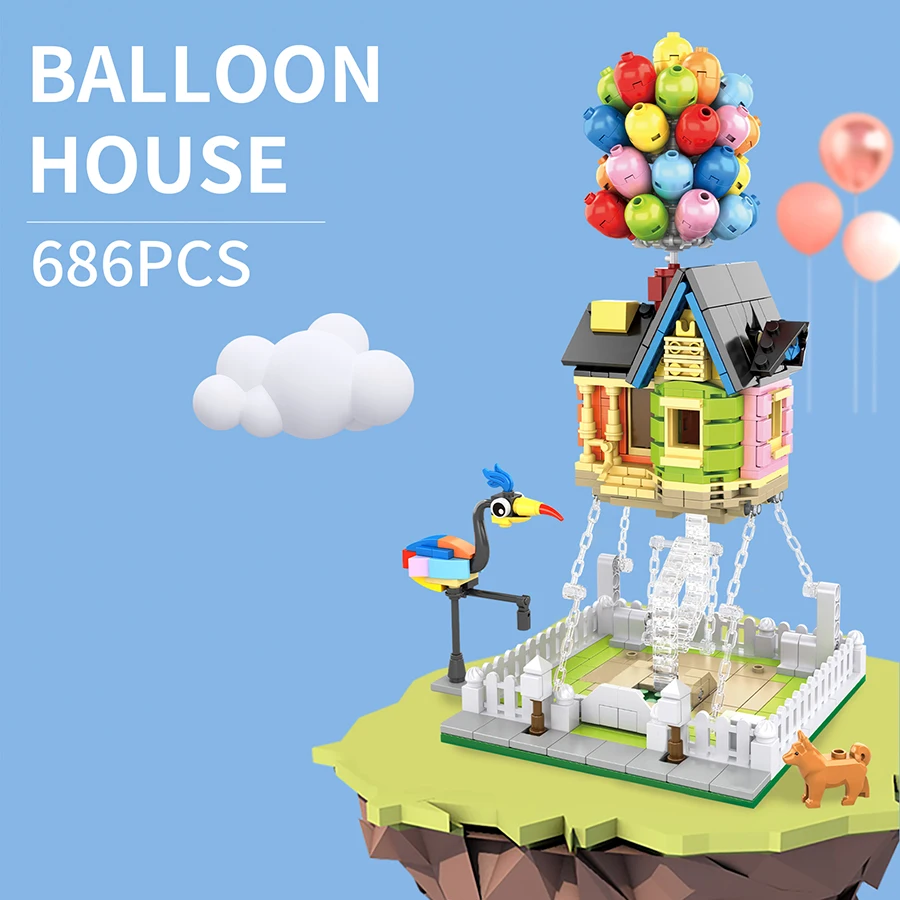 686PCS flying house building block model set creative suspension anti-gravity 6 toy balloon house building kit