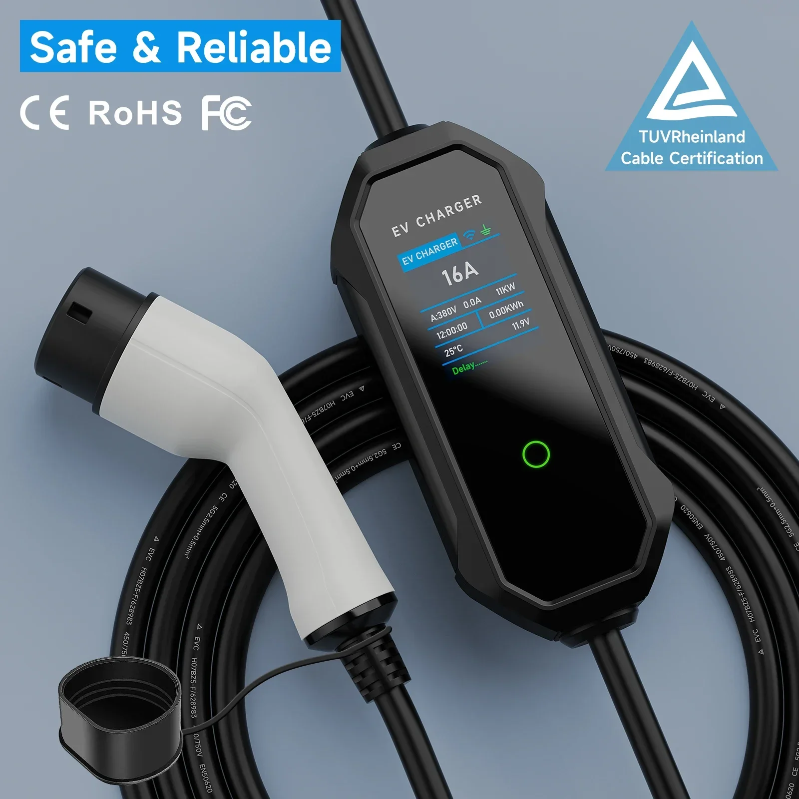 AFEEV Tipo 2 Caricatore EV portatile 11KW 16A 3 fasi Wallbox IEC62196-2 EVSE Cavo di ricarica veloce Spina CEE WIFI APP Controllo Bluetooth