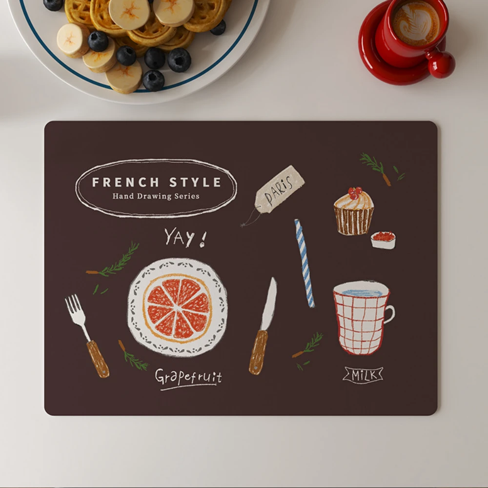 Hand Painted Illustration Drainage Pad American Country Style Placemats Set for Dining Table Waterproof Oil Proof Scald Coasters