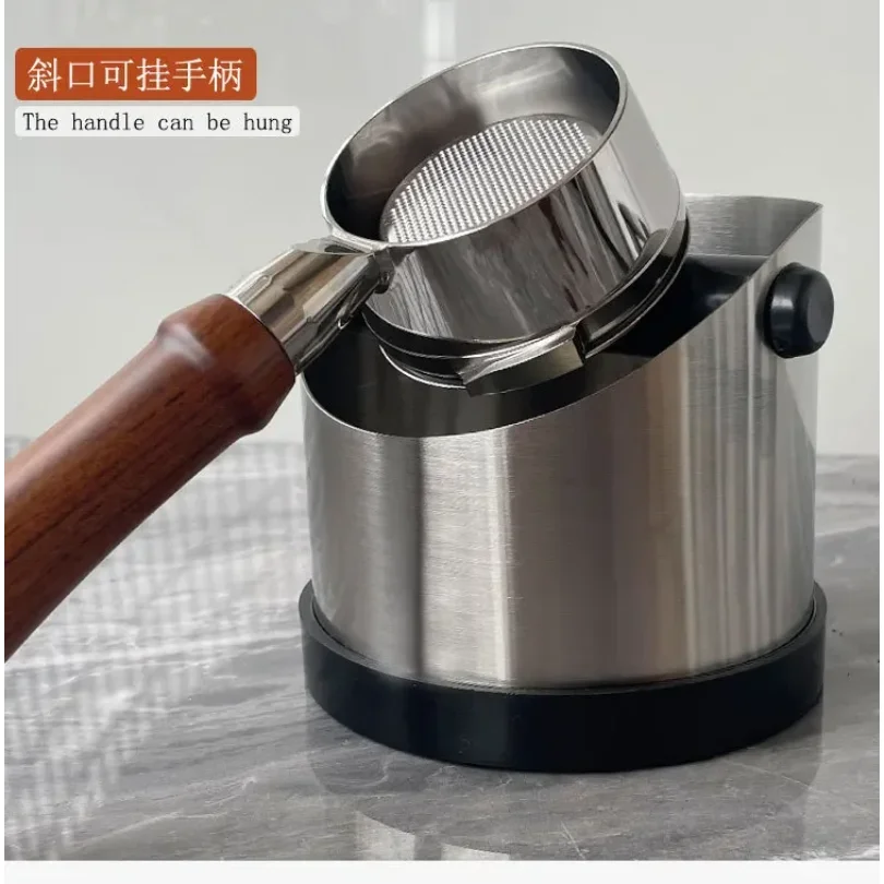 Coffee Knock Box Stainless Steel Espresso Knock Box Non Slip Coffee Ground Knock Box with Rubber Ring Beveled Coffee Ground Bin