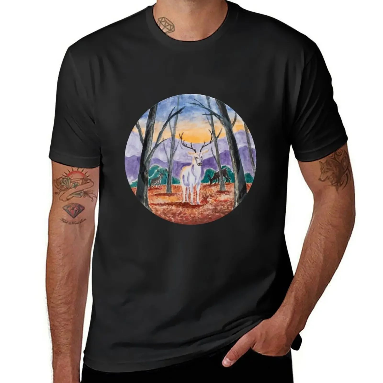 White Stag in Forest - Sacred Space T-Shirt cute tops graphic tee shirt vintage t shirts tshirts for men