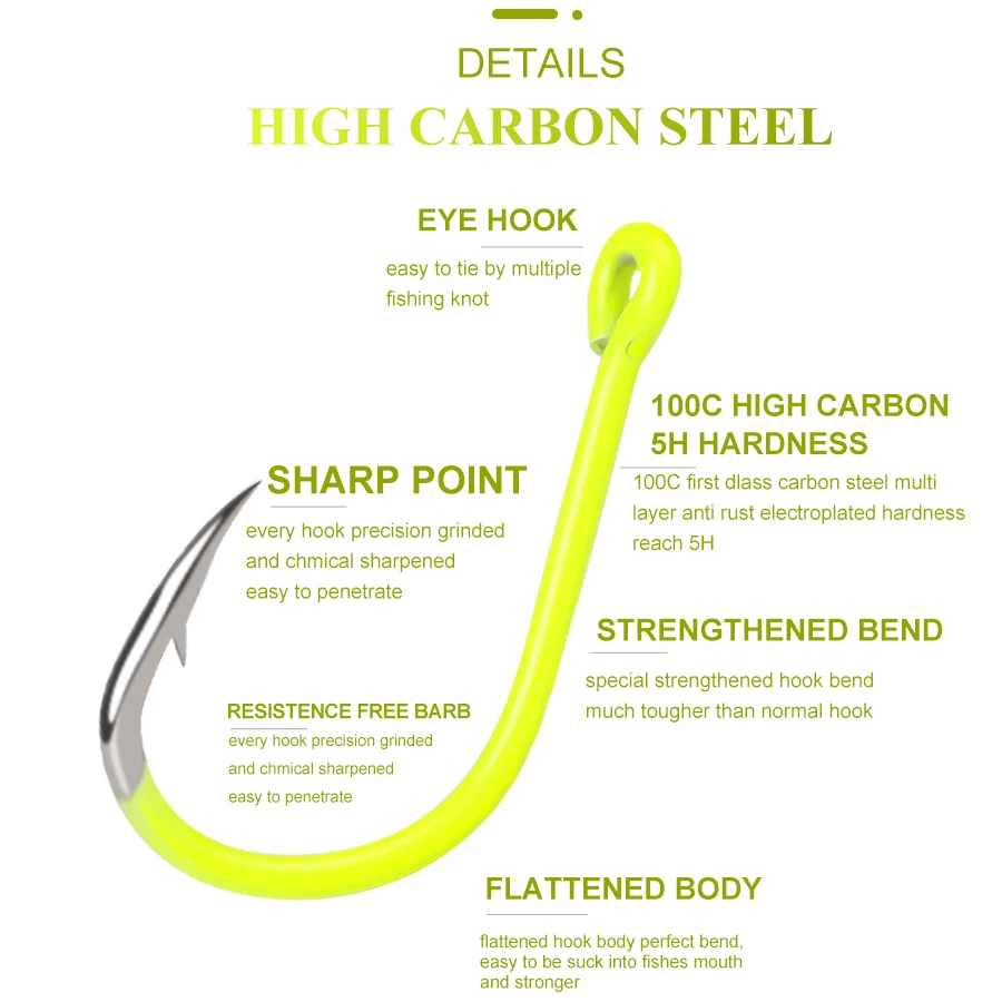 NGB 50PCS ISEAMA Fishing Hook Barbed High Carbon Steel Yellow 1/0#-10# Single Carp Hook With Ring Freshwater