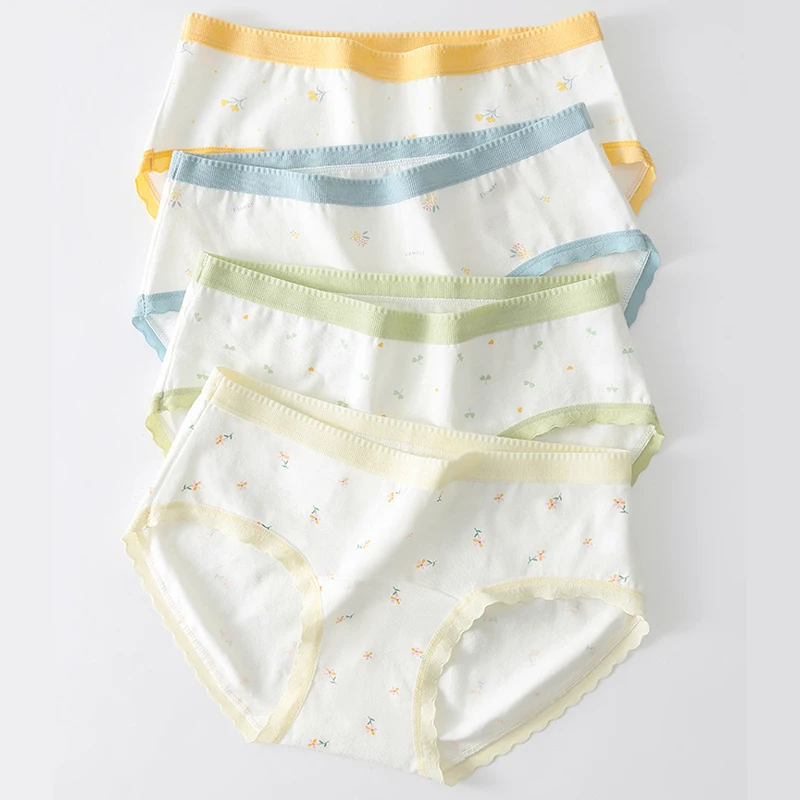 3 قطعة سراويل فتاة القطن الخالص طالب زهرة طباعة الملابس الداخلية تنفس Underpant حجم كبير سراويل الإناث لينة منتصف الخصر ملخصات