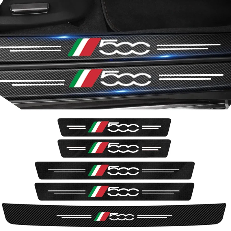 Plaque de protection de seuil de porte avant et arrière de voiture, pour Fiat 500 500l, Badge en Fiber de carbone, pédale de bienvenue, autocollant de protection de seuil de pare-chocs de coffre